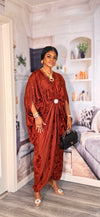 Luxe Royal Satin Kaftan Dress(Burnt orange)