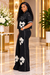 Midnight Bloom Rhinestone Denim Set(Black)