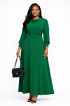 Regal Flow Belted Maxi Dress(Green)
