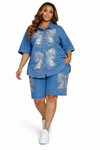 Denim Dazzle Rhinestone Shorts Set