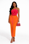 Rosé Bloom Bandage Midi Dress(Orange)