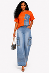 Luxe Utility Denim Cargo Set(Orange)