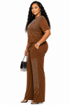 Diamond Glam Rhinestone Pant Set(Brown)