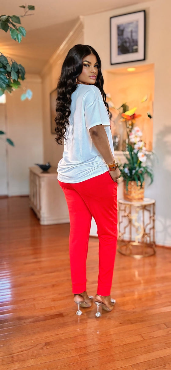 B & S KNIT JOGGER SET(burnt red-white)