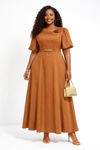 Rosette Grace belted Maxi Dress(Brown)