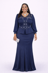 Midnight Elegance Pearl-Embellished Maxi Dress – Navy | Made in Turkey