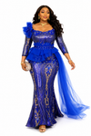 Celestial Regal Peplum Illusion Maxi Dress(Blue)