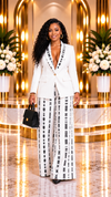 THE HERITAGE PRINT WIDE-LEG PANT SUIT SET(WHITE)