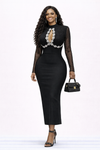 Midnight Lace Royale Contour Bandage Dress(Black)