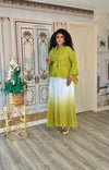 2 piece Ombré Miyaki / pleated skirt set.(white/Lemon)