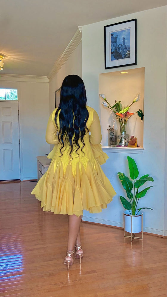 Golden Yellow Ruffle Luxe Dress