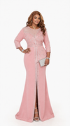 RHINESTONE BELTED HALF PEPLUM MAXI DRESS(PINK)