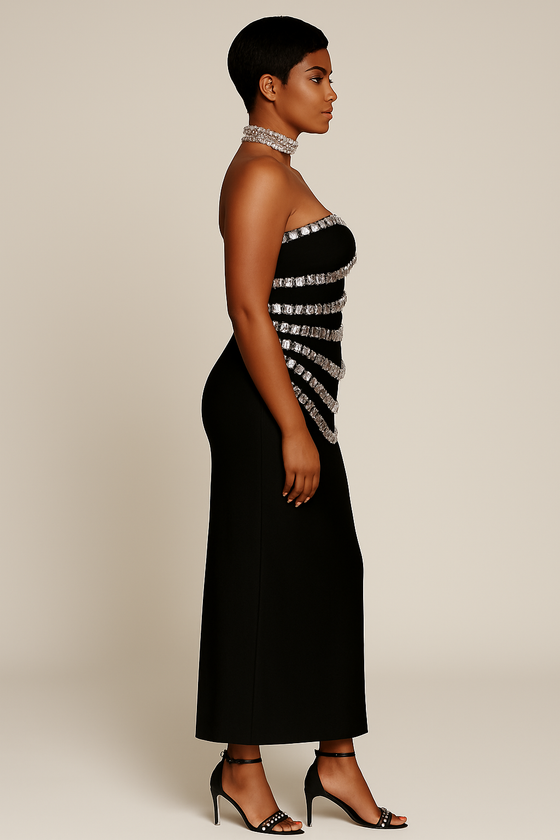 Midnight Chains” Strapless Bandage Dress(PREORDER)