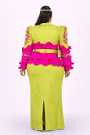 Lime & Fuchsia Rhinestone Couture mesh Puff Sleeve Skirt Set