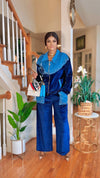 FRONT ZIPPER VELVET-DENIM PANTS SET