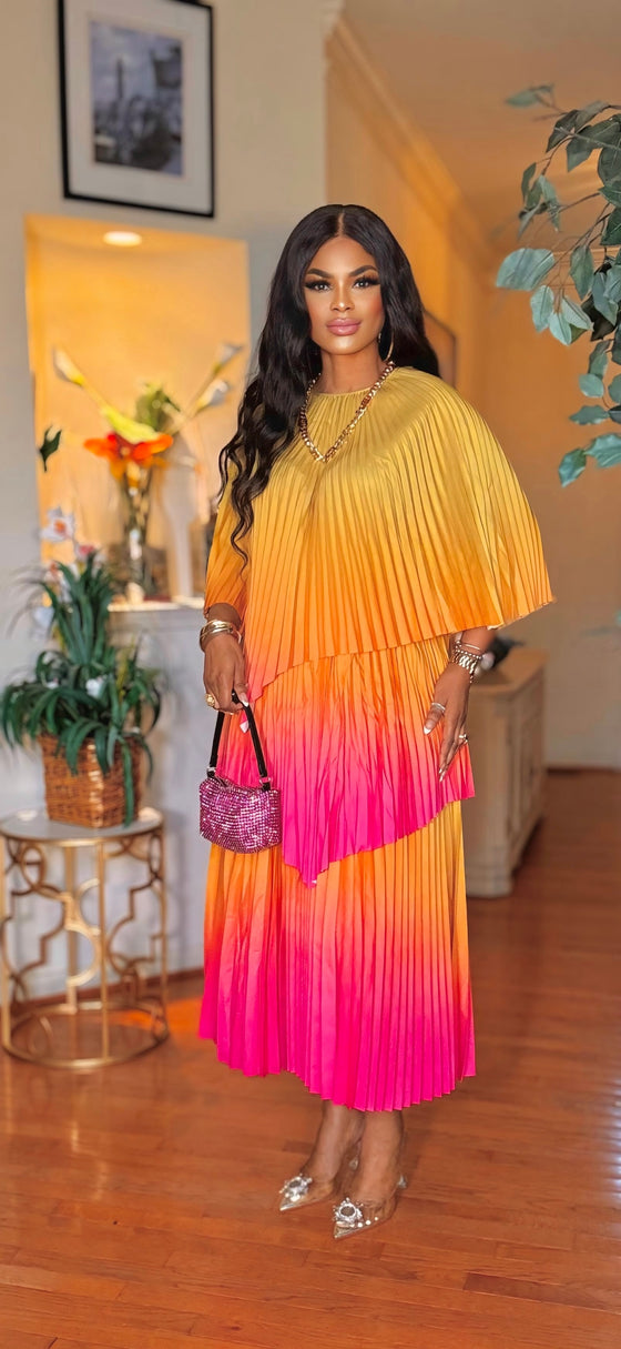 OMBRÉ 2 PIECE SKIRT SET(LT Lemon /ORANGE)