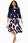 Royal Elegance Jacket & Midi Dress Set(Dark blue)