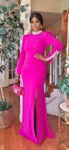 FUSCHIA RHINESTONE MAXI FRONT SLIT DRESS(PINK)