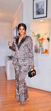 LUXE LEOPARD SATIN TWO-PIECE SUIT SET
