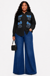 Butterfly Charm Button-Up Shirt – black