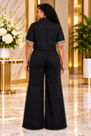Midnight Bloom Rhinestone Denim Set(Black)
