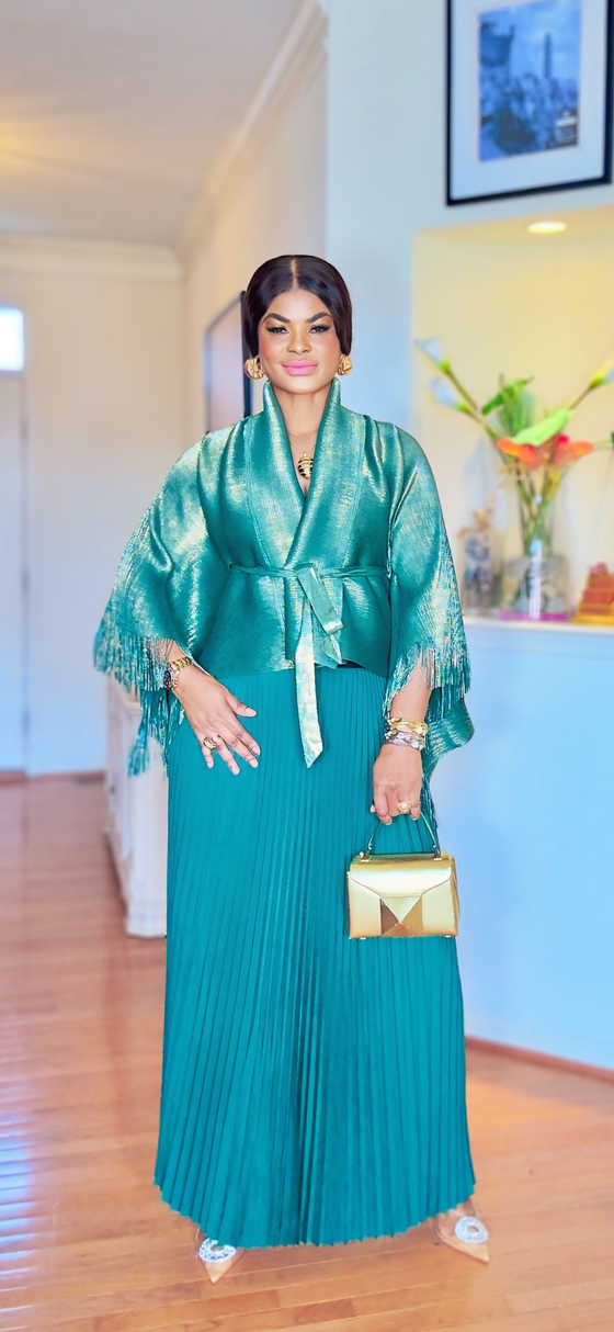 Emerald Luxe MIYAKI Pleated Skirt Set