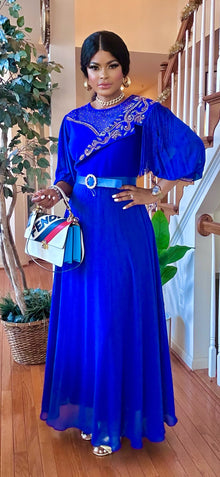 Royal blue Short Sleeve Maxi dress