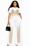 Golden Glam Fringe Pant Set(white)