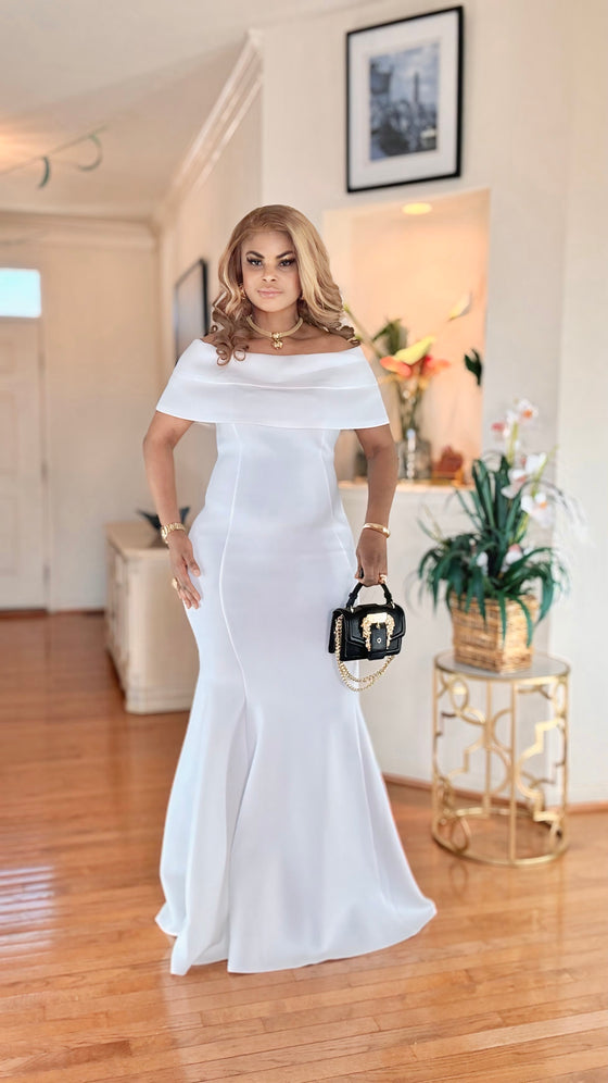 OFF SHOULDER MAXI DRESS(WHITE)