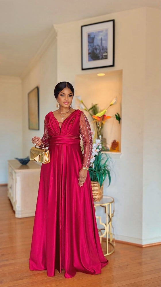 Luxe Aura Couture Floor length dress(WINE RED)