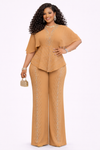 Regal Cascade Embellished Palazzo Pant Set(Brown)