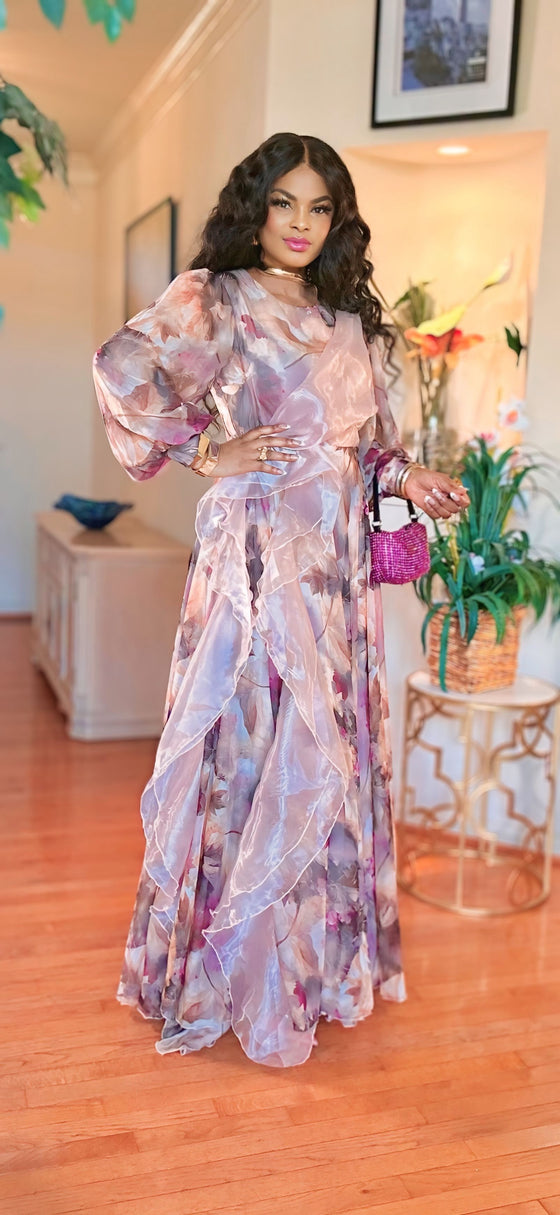 Pink floral maxi dress