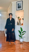 Belted Suit & Lace Skirt Set – Black Elegance
