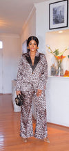 LUXE LEOPARD SATIN TWO-PIECE SUIT SET