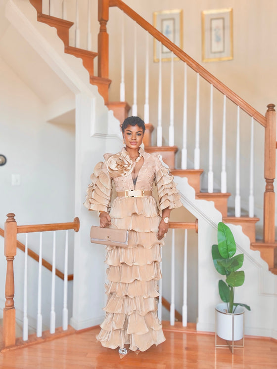 Champagne Royal Ruffle Couture Gown
