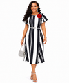 Charm Belted Midi Dress(White/Black)