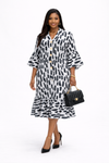 Signature Printed Luxe Midi Dress(white/Black)