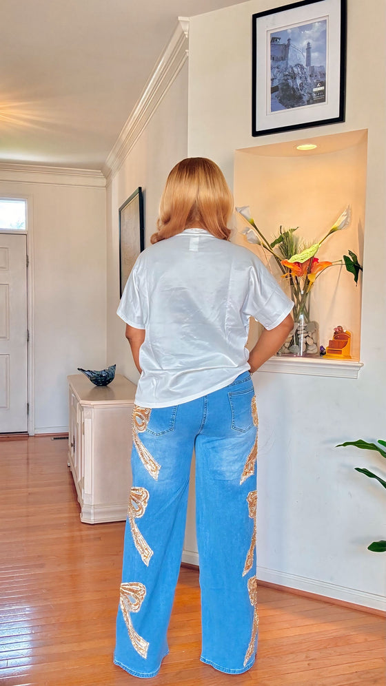 Gold Bow Luxe Top/Denim Set ✨