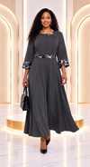Savannah Grace Animal-Print Trim Maxi Dress(charcoal)