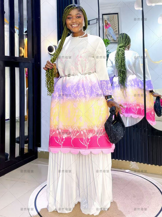 Luxury Gradient MIYAKI 2-Piece Pleated Set(White)