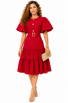 Ruby Elegance Tiered Midi Dress