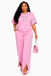 Elegance Crystal Luxe Pant Set(Pink)