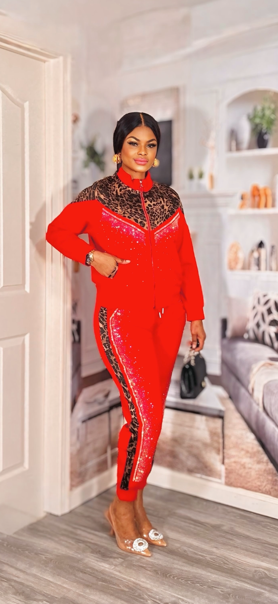 Savanna Luxe Sparkle Jogger Set” (Red)
