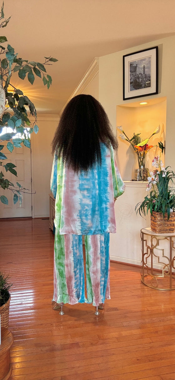 Green Front button-belt top/palazzo pant(PREORDER)
