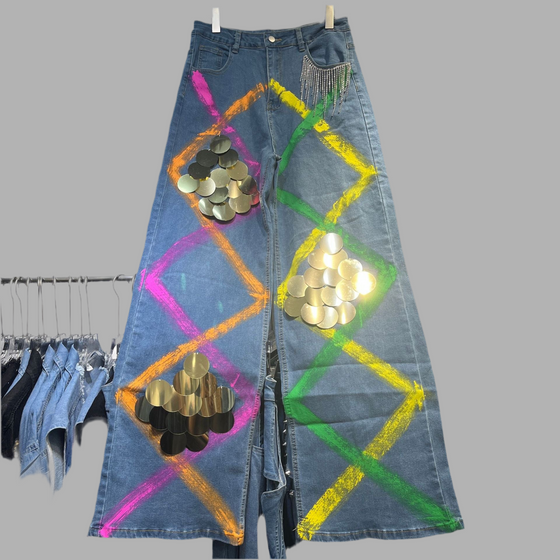 Neon Disco Wide-Leg Denim(Bottom)
