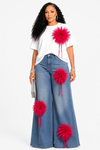 Pink Feather Bloom 2piece Denim Set