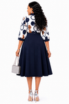 Elegant Grace Bow Midi Dress(Navy )