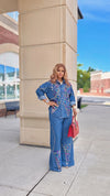Gemstone Royalty  palazzo Denim pant Set(Blue)