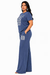 Navy Luxe Rhinestone Pant Set