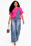 Luxe Utility Denim Cargo Set(Pink)